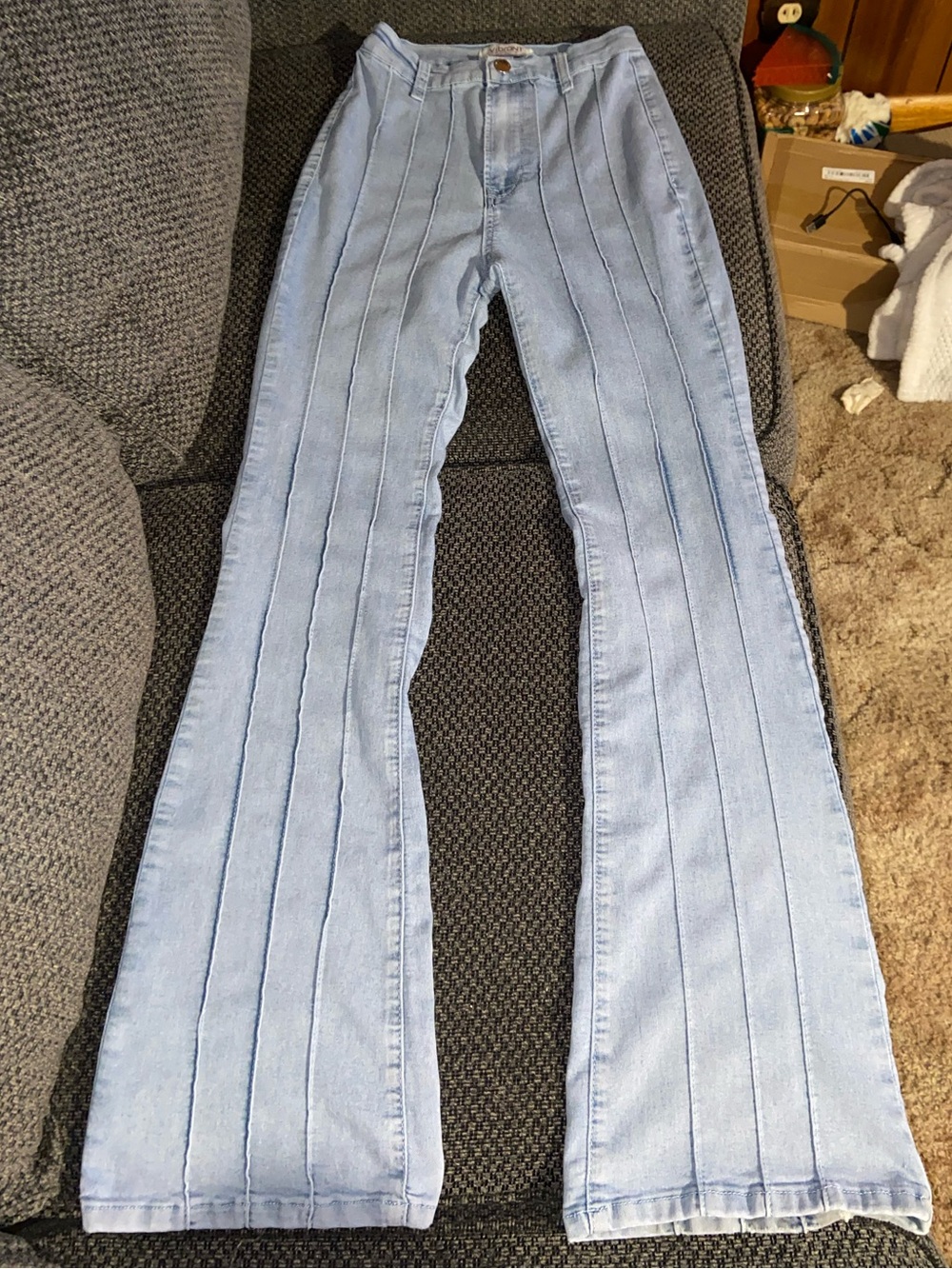 Light Wash Vertical-Seam Bareback Flare Jeans